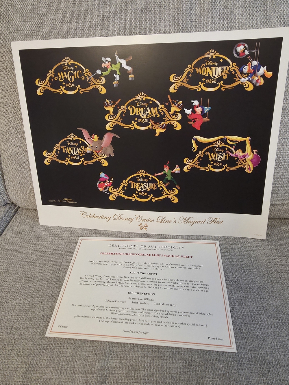 Disney Gold & Black Cruise Fleet Poster with Colorful Characters